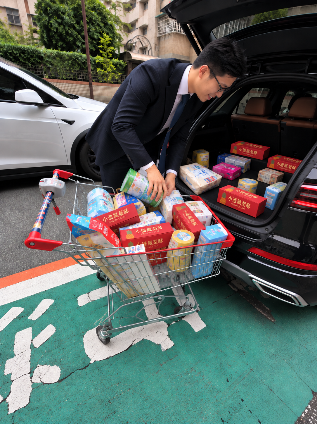 顧導推著裝滿物資的購物車,準備送到義光育幼院